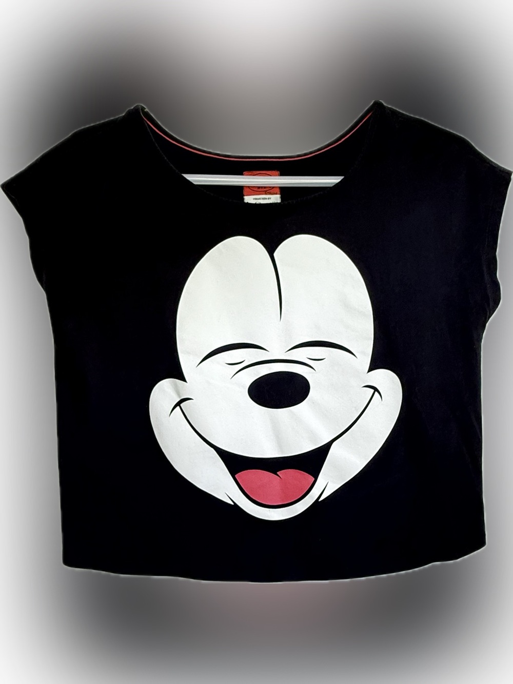 Disney X La Chapelle Sport Mickey Mouse Face Black Crop Top Women's Size Small